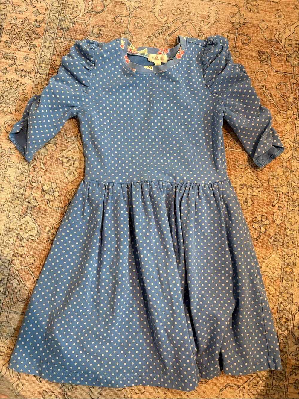 Matilda Jane Reagan Blue Polka Dot Dress with Puff Sleeves